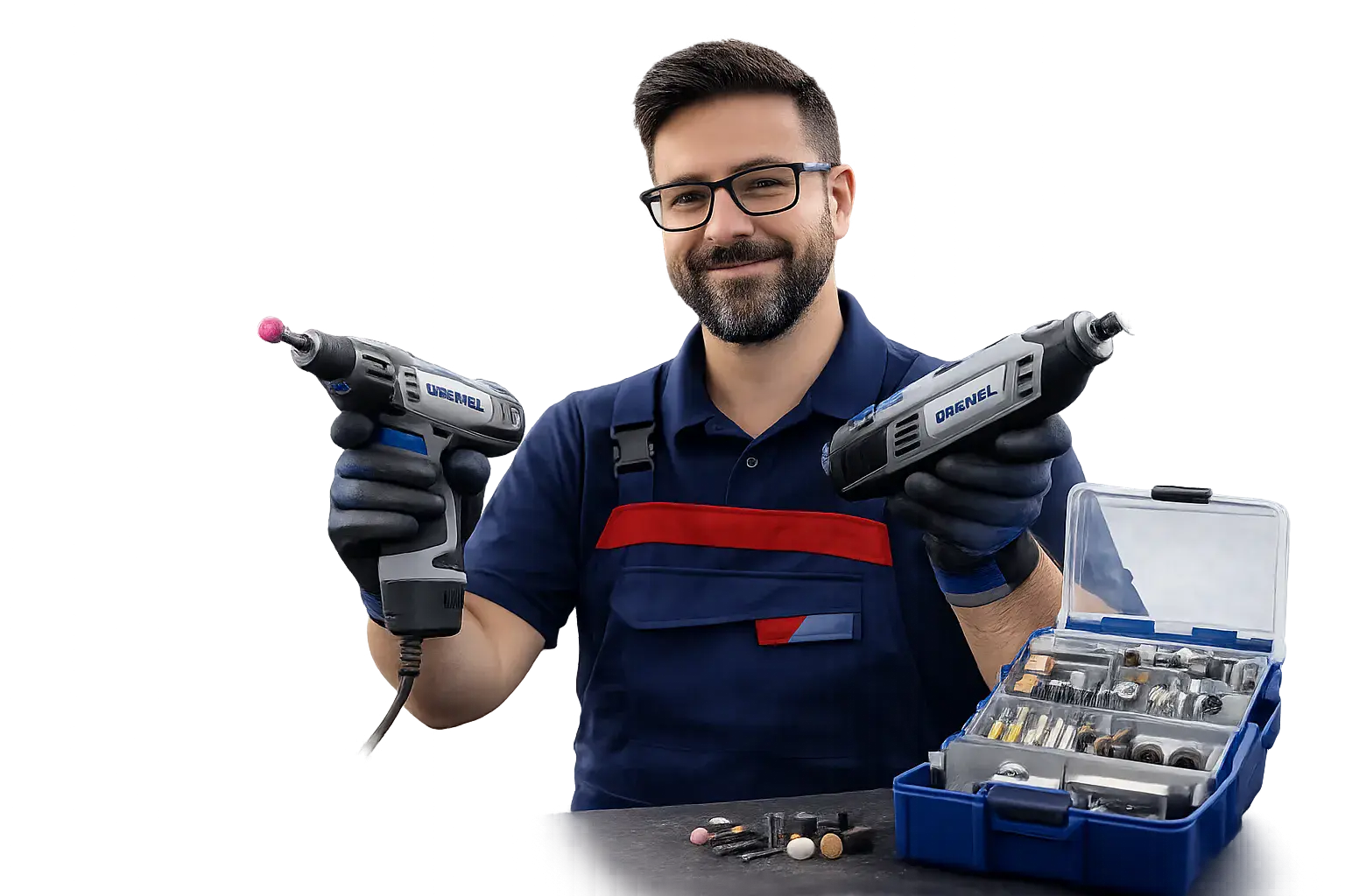 Profissional MacroService com equipamentos Dremel